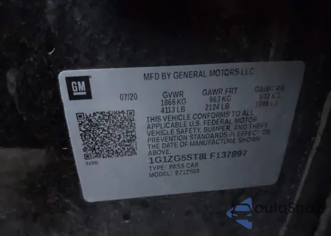 2020 Chevrolet Malibu Fwd Rs z USA, uszkodzony, nr VIN 1G1ZG5ST8LF137897